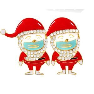 Enamel Santa with Pearls and Mask Earrings Christmas